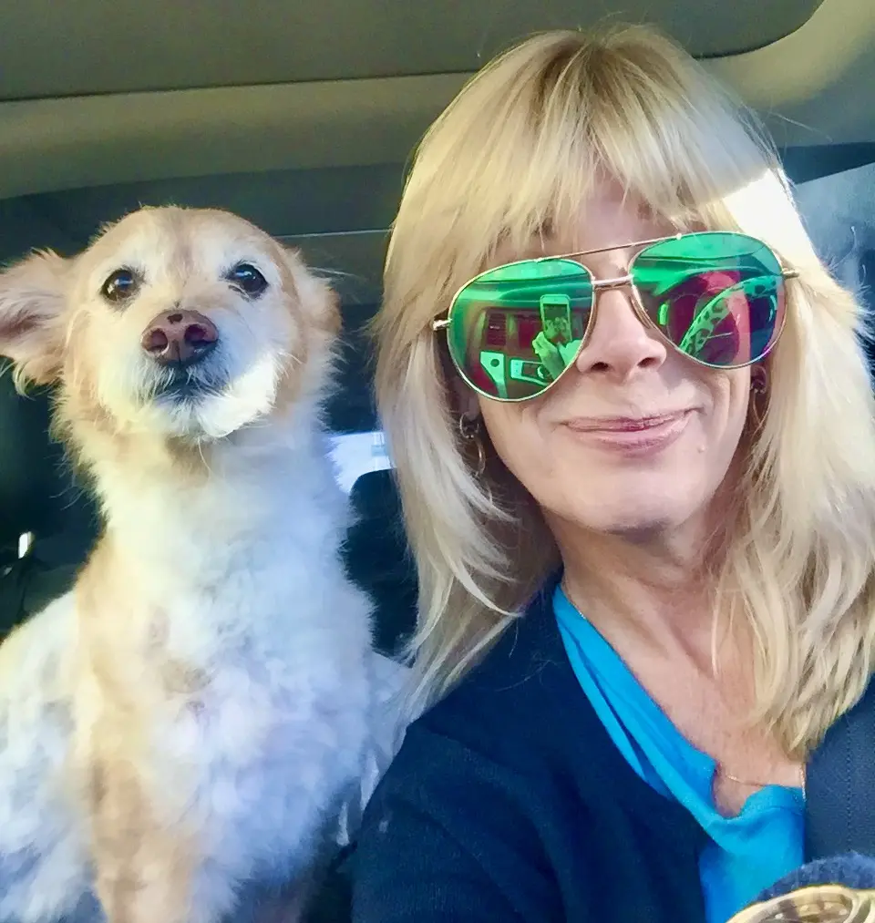 in the car Sandra J Wilson in her car with Boo.